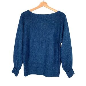 Reserved Women’s Sweater Boat Neckline Long Sleeve Folded Cuffs Size Small Blue